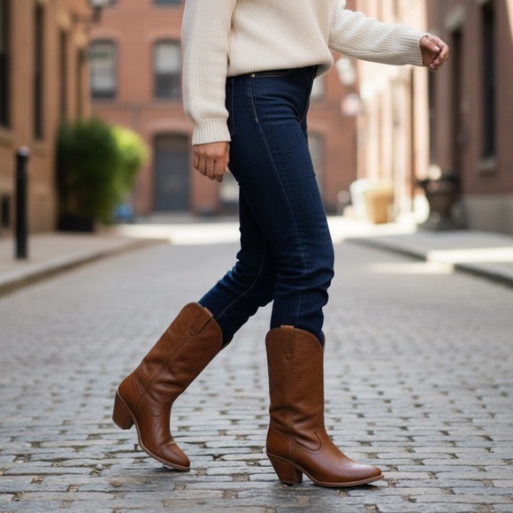 1990s Frye VINTAGE Pull On Brown Leather Low Heeled Cowboy Comfy Western Boot